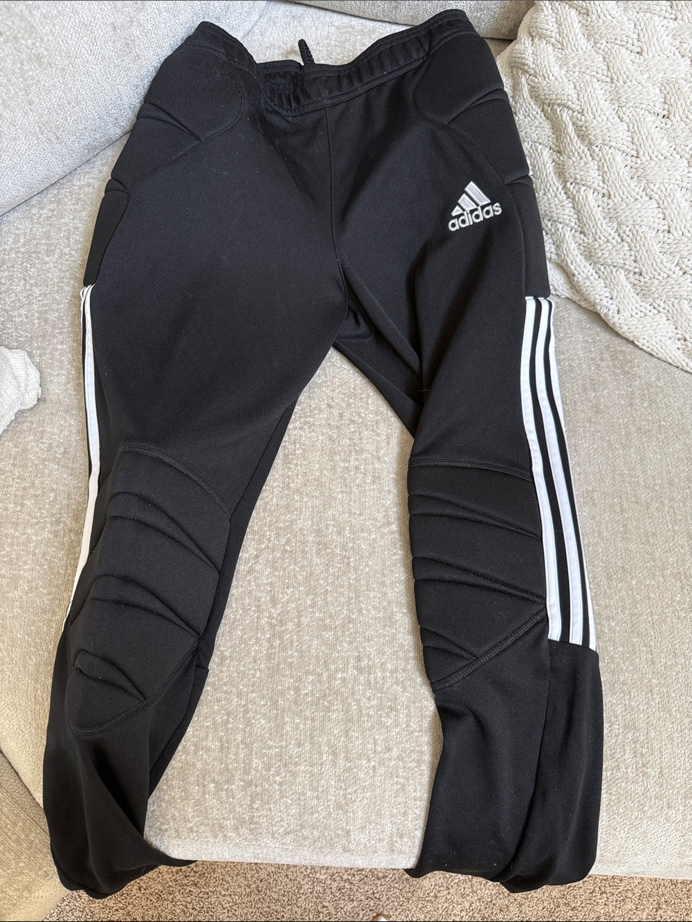 adidas Black Adult Small Padded Goalie Soccer pants with White Stripes